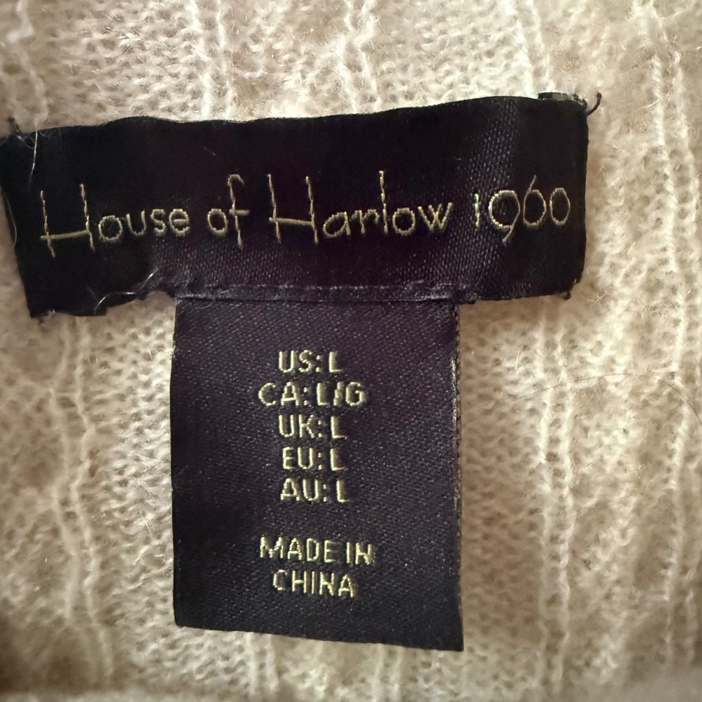 House of Harlow 1960 100% Cashmere Sleeveless Vest Beige L Semi Sheer Luxury - Picture 3 of 11